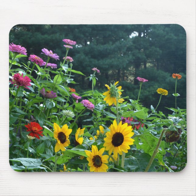 Garden View- sunflower, daisies, cosmos Mouse Pad (Front)