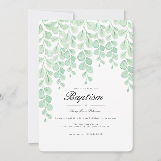 Garden Vine | Watercolor Baptism Invite (Front)