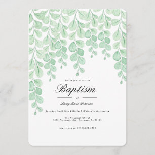 Garden Vine Watercolor Baptism Invite