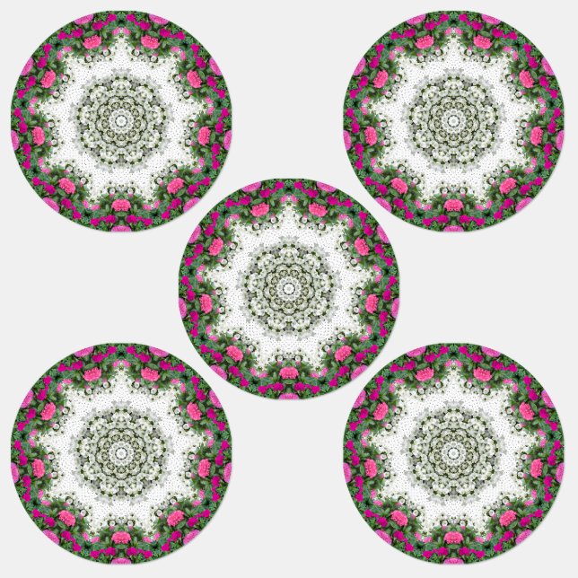 Garden Water Fountain Pink Flowers Mandala Design (Group)