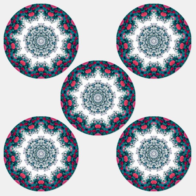 Garden Water Fountain Red Flowers Mandala Design (Group)