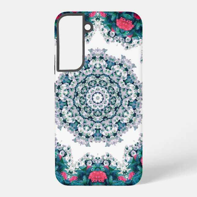 Garden Water Fountain Red Flowers Mandala Design Samsung Galaxy S22+ Case (Back)