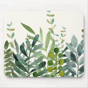 Garden-Watercolor Botanical Leaves Mouse Pad