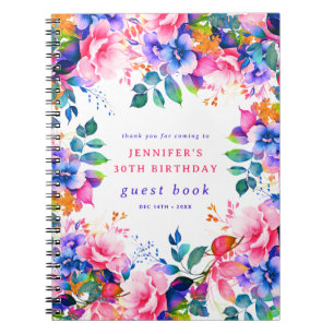Garden Watercolor Floral 30th Birthday Guest Book
