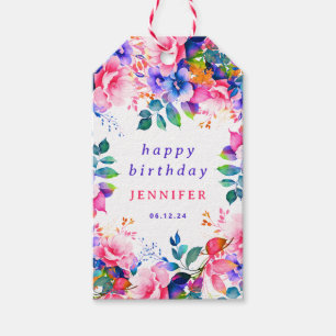 Garden Watercolor Floral Any Age Happy Birthday Gift Tags