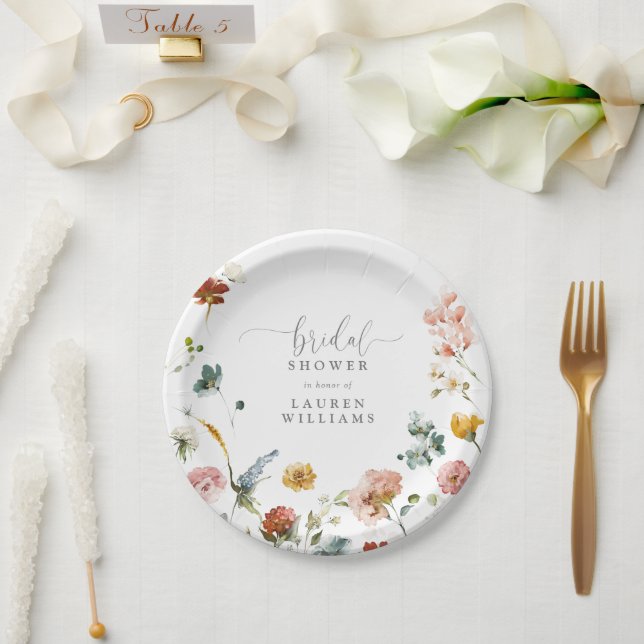 Garden Watercolor Flowers Blush Pink Bridal Shower Paper Plate (Wedding)