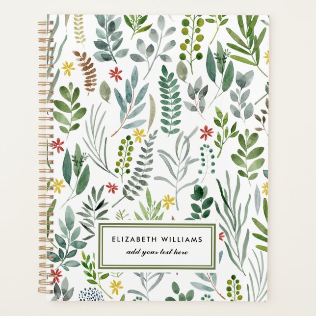 Garden Watercolor Leaves Personalised  Planner (Front)