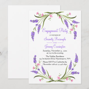 Garden Watercolor Purple Floral Engagement Party Invitation