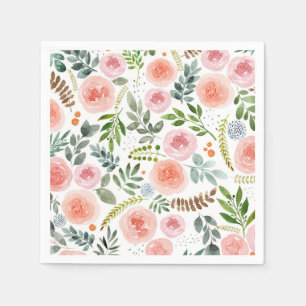 Garden- Watercolor Rose and Leaf Pattern Napkin