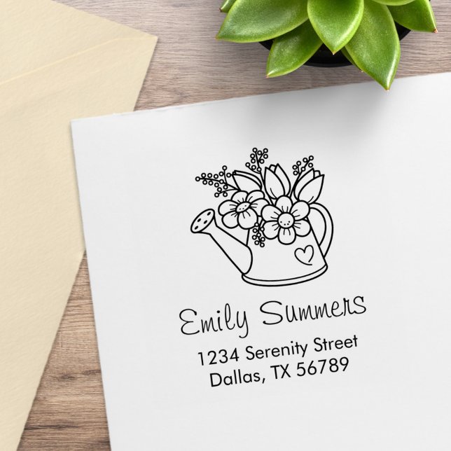 Garden Watering Can with Flowers Address Rubber Stamp (Creator Uploaded)