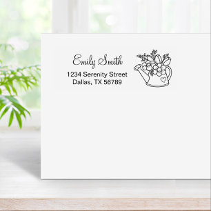 Garden Watering Can with Flowers Address Rubber Stamp
