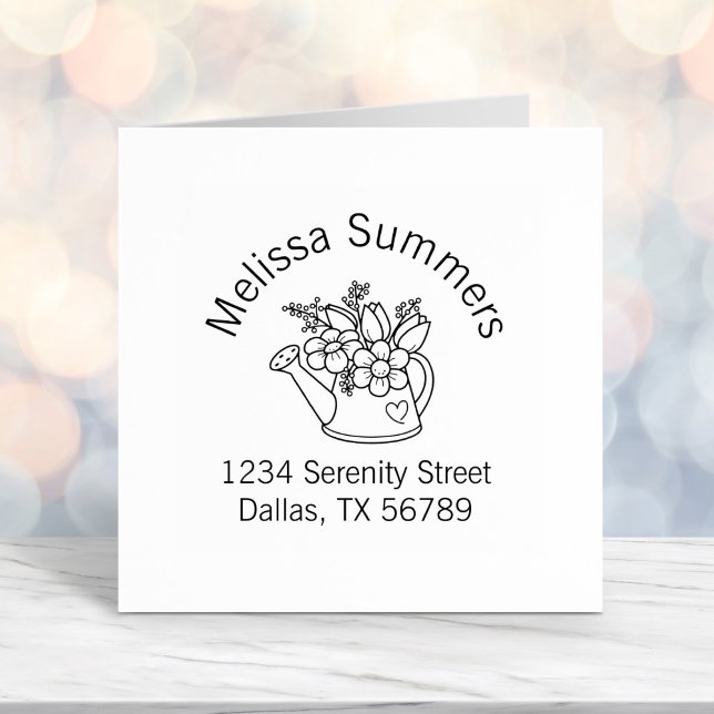 Garden Watering Can with Flowers Address Self-inking Stamp (Creator Uploaded)