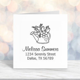 Garden Watering Can with Flowers Address Self-inking Stamp