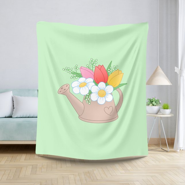 Garden Watering Can with Flowers on Green Sherpa Blanket (Creator Uploaded)