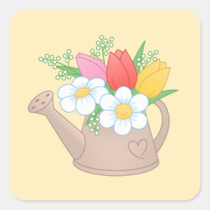 Garden Watering Can with Flowers Square Sticker