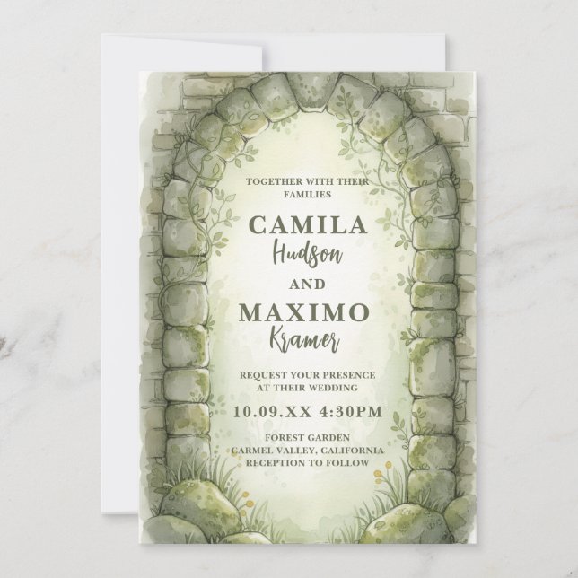Garden Wedding Invitation Rustic Stone Arch (Front)