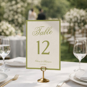 Garden Wedding Olive Calligraphy Table Number
