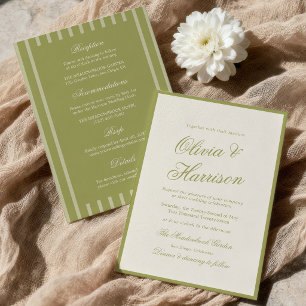 Garden Wedding Olive Green Calligraphy All In One Invitation