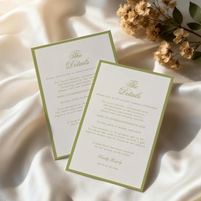 Garden Wedding Olive Green Calligraphy Enclosure Card (Creator Uploaded)