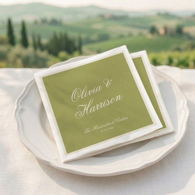 Garden Wedding Olive Green Calligraphy Napkins (Creator Uploaded)