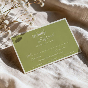 Garden Wedding Olive Green Calligraphy RSVP Card
