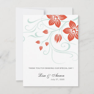 Garden Wedding Orange and Blue Floral Wedding Thank You Card