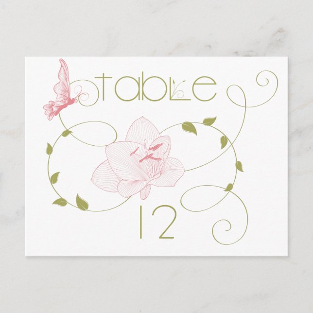 Garden Wedding Pink Lilies Table Card (Front)