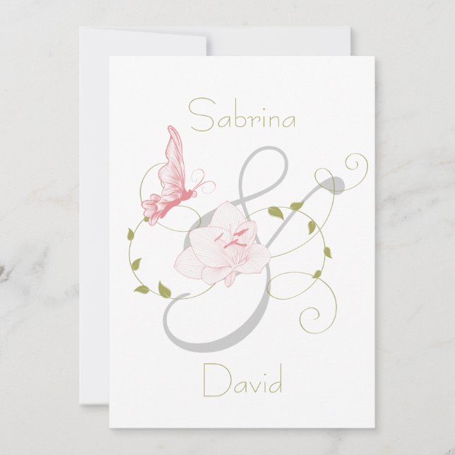 Garden Wedding Pink Lilies Wedding Invitation (Front)