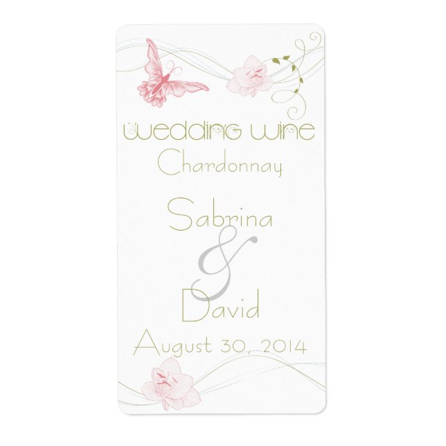 Garden Wedding Pink Lilies Wedding Wine (Front)