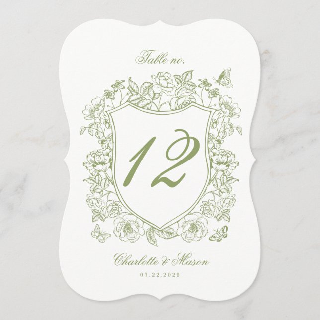 Garden Wedding Sage Die-cut Table Number Card (Front)