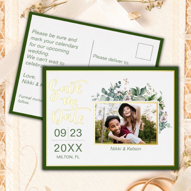 Garden Wedding Save the Date Foil Post Card (Creator Uploaded)