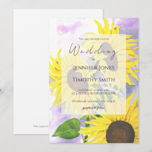 garden wedding yellow sunflowers  watercolour  invitation