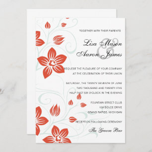 Garden Weddings Orange and Blue Floral Wedding Invitation