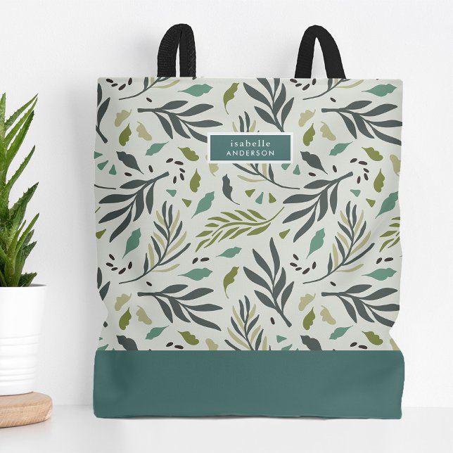 Garden Whimsy Greenery Monogram Tote Bag (Creator Uploaded)