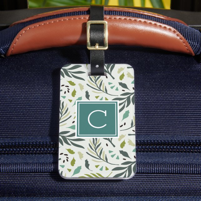 Garden Whimsy Greenery Monogrammed Luggage Tag (Front Insitu 2)