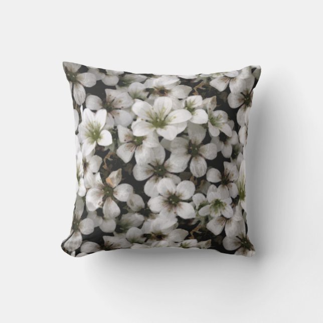 Garden White Saxifraga Flowers Cushion (Front)