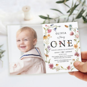 Garden Wildflower 1st Birthday Photo Invitation