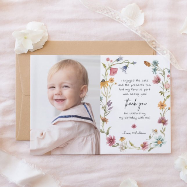 Garden Wildflower 1st Birthday Thank You Cards (Creator Uploaded)