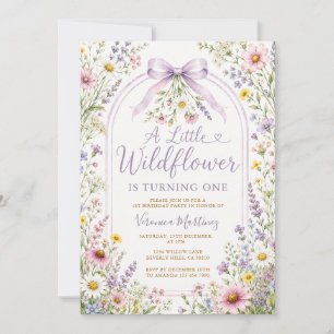 Garden Wildflower Border Purple Girl 1st Birthday Invitation
