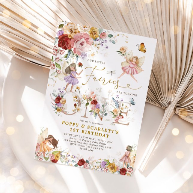 Garden Wildflower Fairy Princess Twin 1st Birthday Invitation (Creator Uploaded)