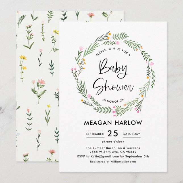 Garden Wildflower Girl Baby Shower Invitation (Front/Back)