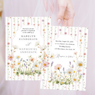 Garden Wildflower Meadow Formal Stripes Wedding Invitation