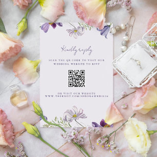Garden Wildflower Purple Wedding QR Code RSVP  Enclosure Card
