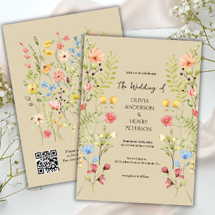  Garden Wildflower Spring Neutral QR Code Wedding  Invitation