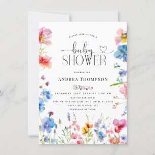Garden Wildflower Typography Baby Shower Invitation