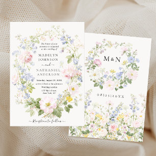 Garden Wildflower Wreath Formal Romantic Wedding Invitation