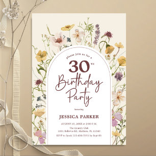 Garden Wildflowers Botanical 30th Birthday Invitation