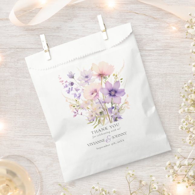 Garden Wildflowers Purple Lavender Purple Wedding Favour Bags (Clipped)