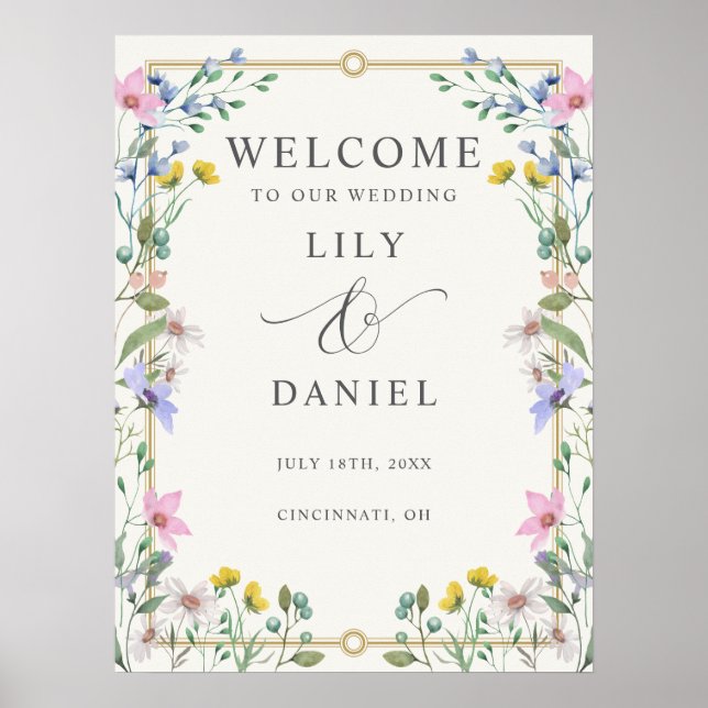 Garden Wildflowers Wedding Welcome Sign (Front)