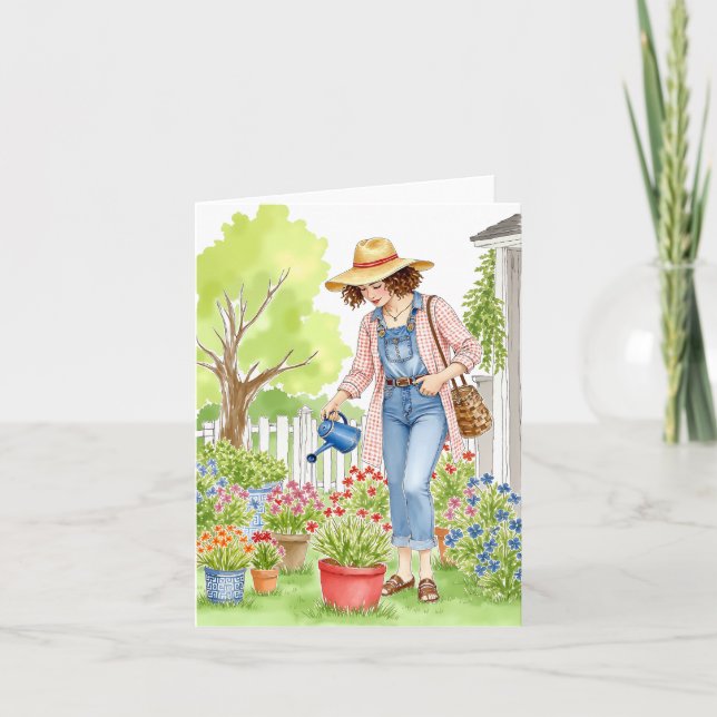 Garden Woman Watercolor Thank You Card (Front)